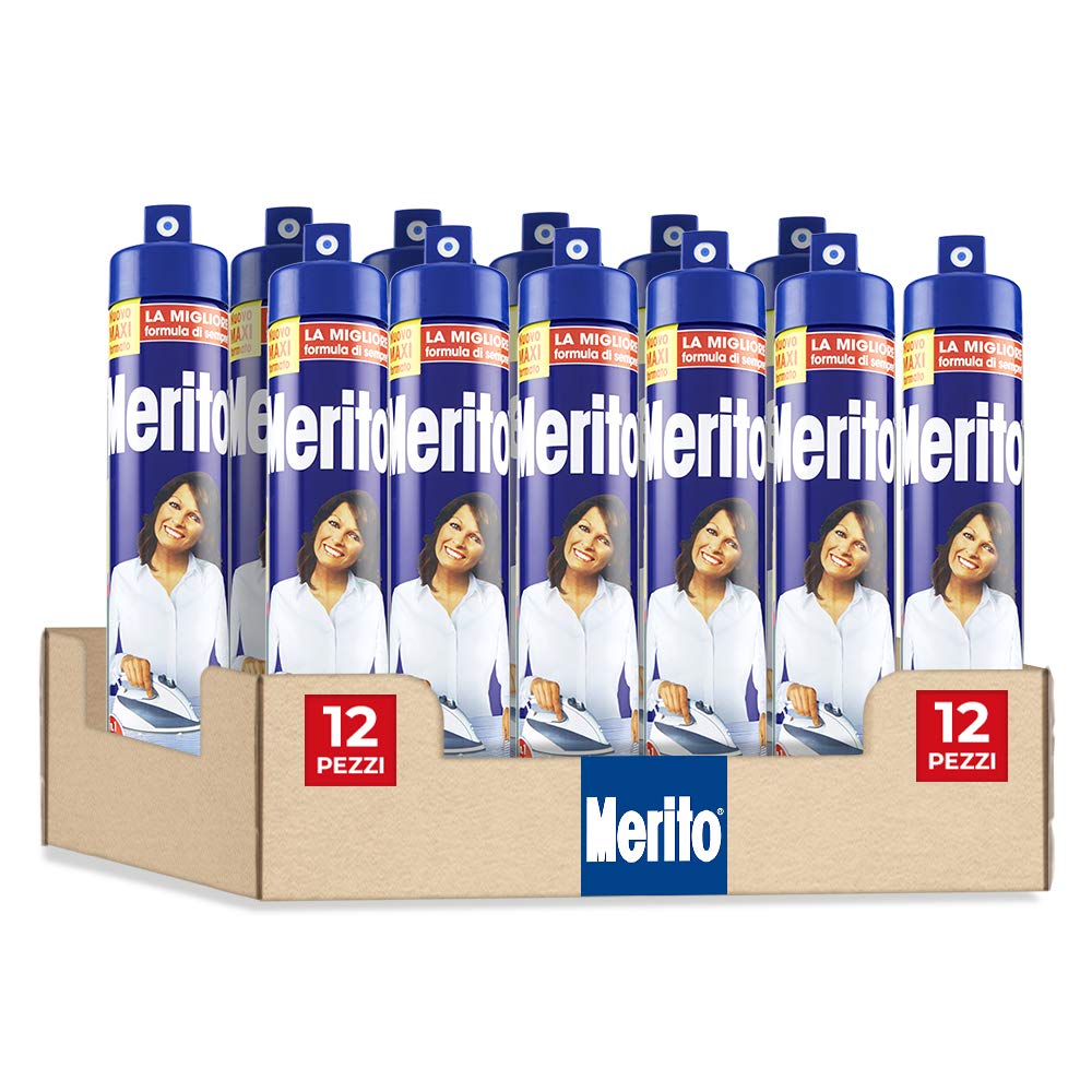 Merito Appretto Spray, Stiratura Facile e Veloce, Elimina le Pieghe e Profuma, 525 ml x 12 Pezzi