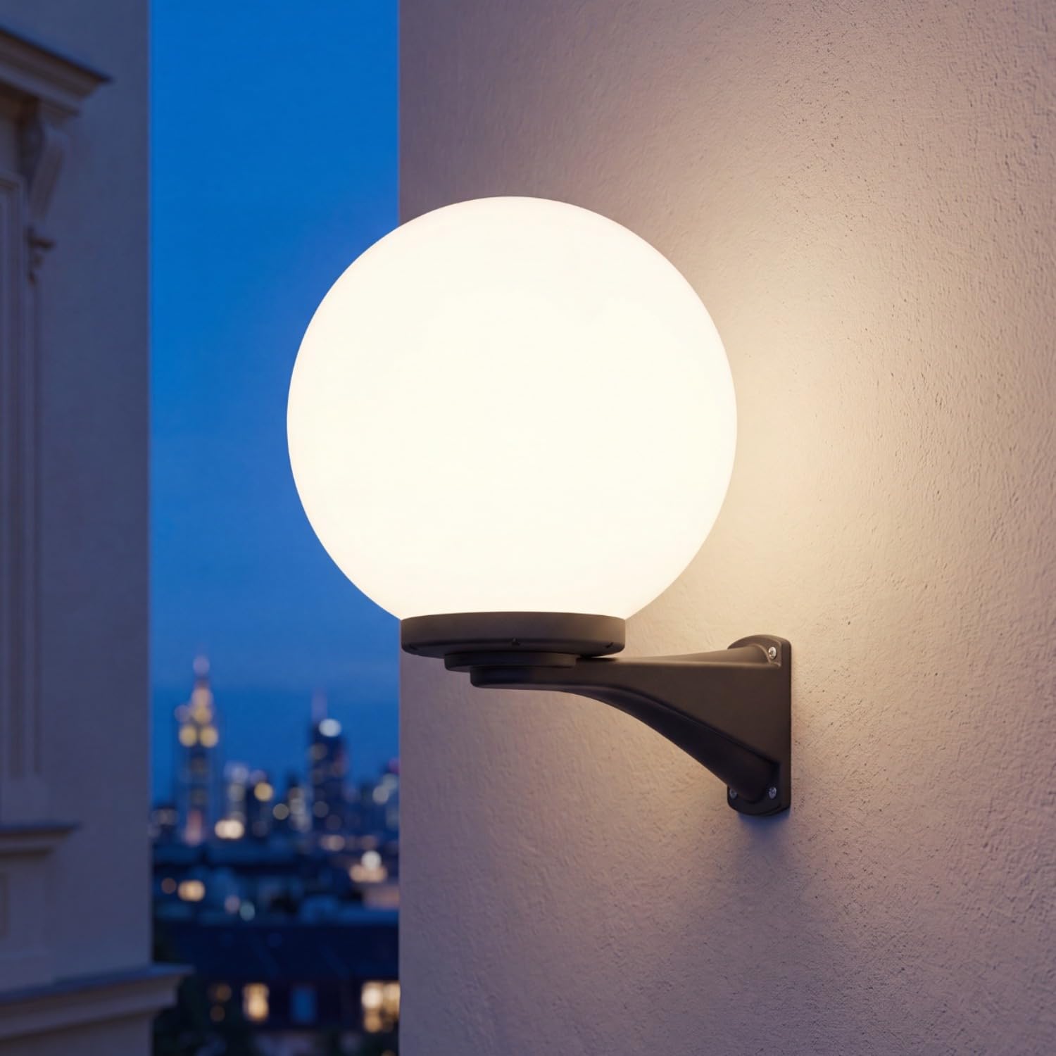 Licht-Erlebnisse Vintage Hoflampe Schwarz Weiß IP43 Kugelschirm E27 NINETTE Außenleuchte Hauseingang Terrasse