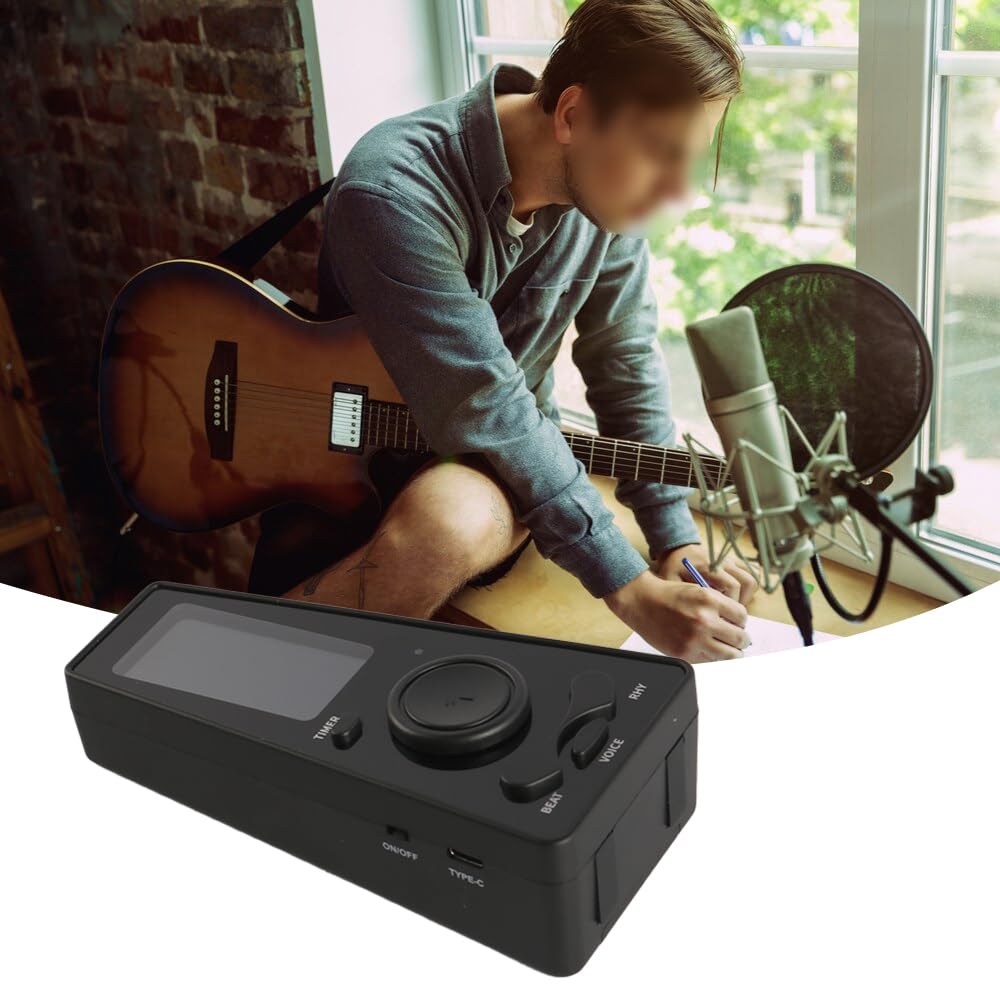 Metronomo Digitale con Controllo del Volume, manopola del Tempo e Timer, metronomo elettronico con battiti vocali per Pianoforte, Violino, Chitarra, Ukulele e Batteria (Nero)