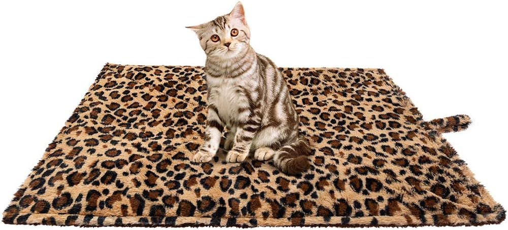 Self Heating Cat Pad for Pet, Warming Pet Bed Mat Safety Cat Pad with Leopard Print Great for Puppies and Cats in Cold Weather, Leopard