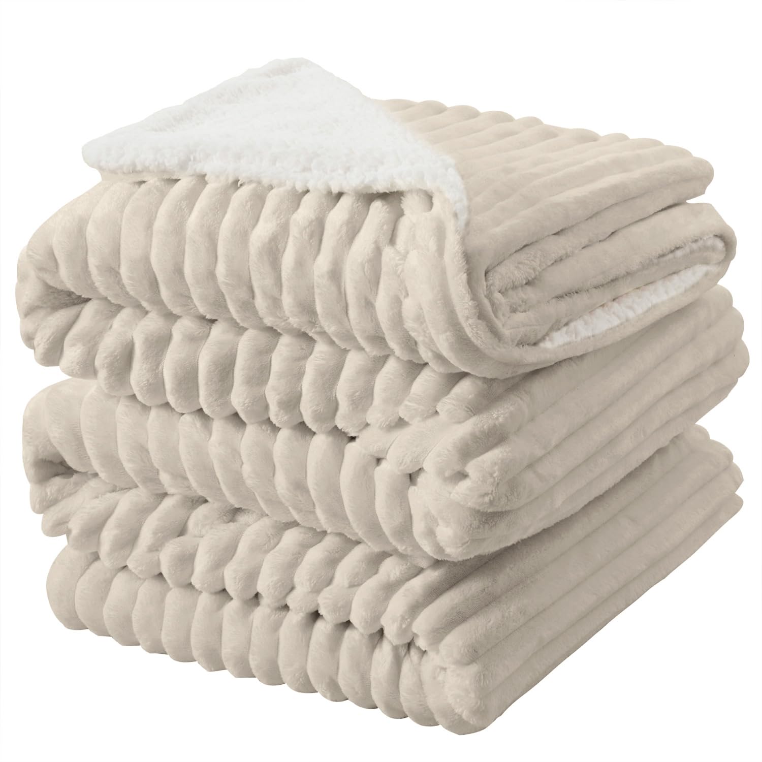 BEDELITE Kuscheldecke Flauschig Decke Groß - Dicke XXL Sherpa Decken Beige 220x240 für Bett, warme Cord Kuscheldecken weiche Fleecedecke Wohndecke als Tagesdecke für Schlafzimmer