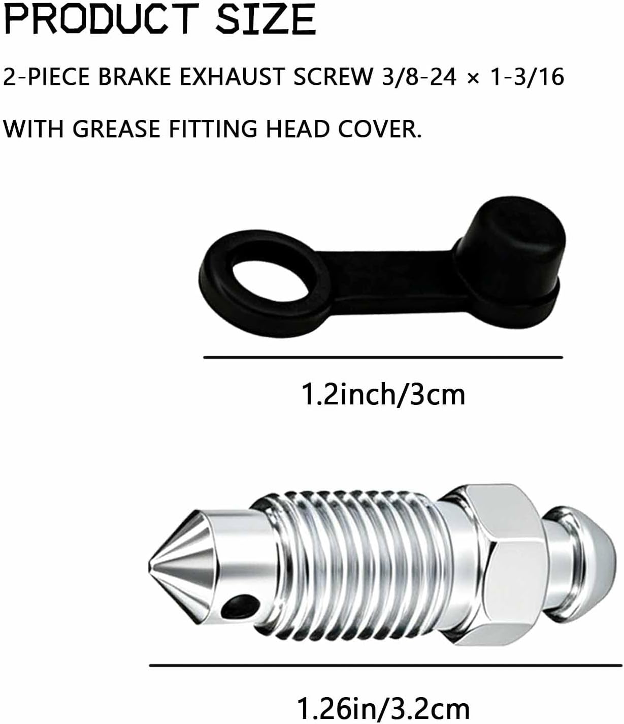 Brake Bleeder Screw 2PCS 3/8-24 x 1-3/16 with Grease Fitting Dust Caps, Sturdy Brake Bleeder Valve Screw Replacement, Professional Speed Bleeders for Brakes Screws Compatible with Chrysler, Dodge