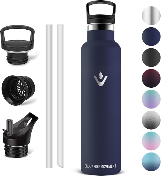 Vikaster Borracce termiche - Borraccia 1000ml, Borraccia acciaio inox, Senza Perdite, Con Cannuccia, Borracce Termiche Sportiva, Adulto, Scuola, Outdoor - 1