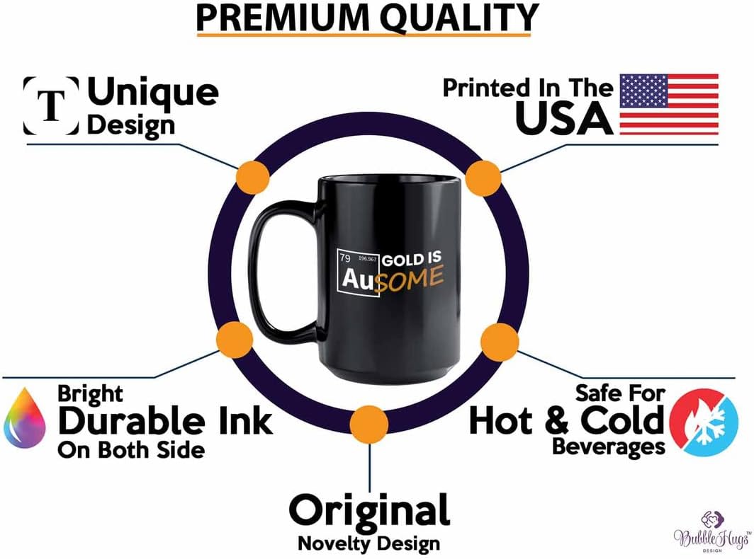 Bubble Hugs Scientist Coffee Mug 15oz Black - Awsome Gold - Laboratory Scientist Humor Scientific Researcher Chemist Periodic Table Science Teacher