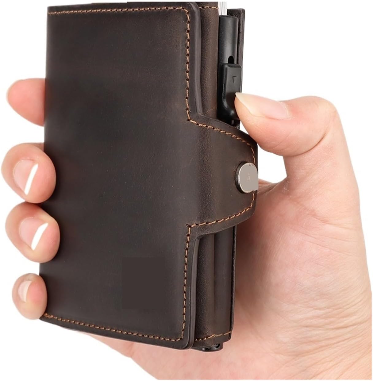 Men Card Holder With Money Pocket Leather Pop Up Wallet Bank Case(Black)