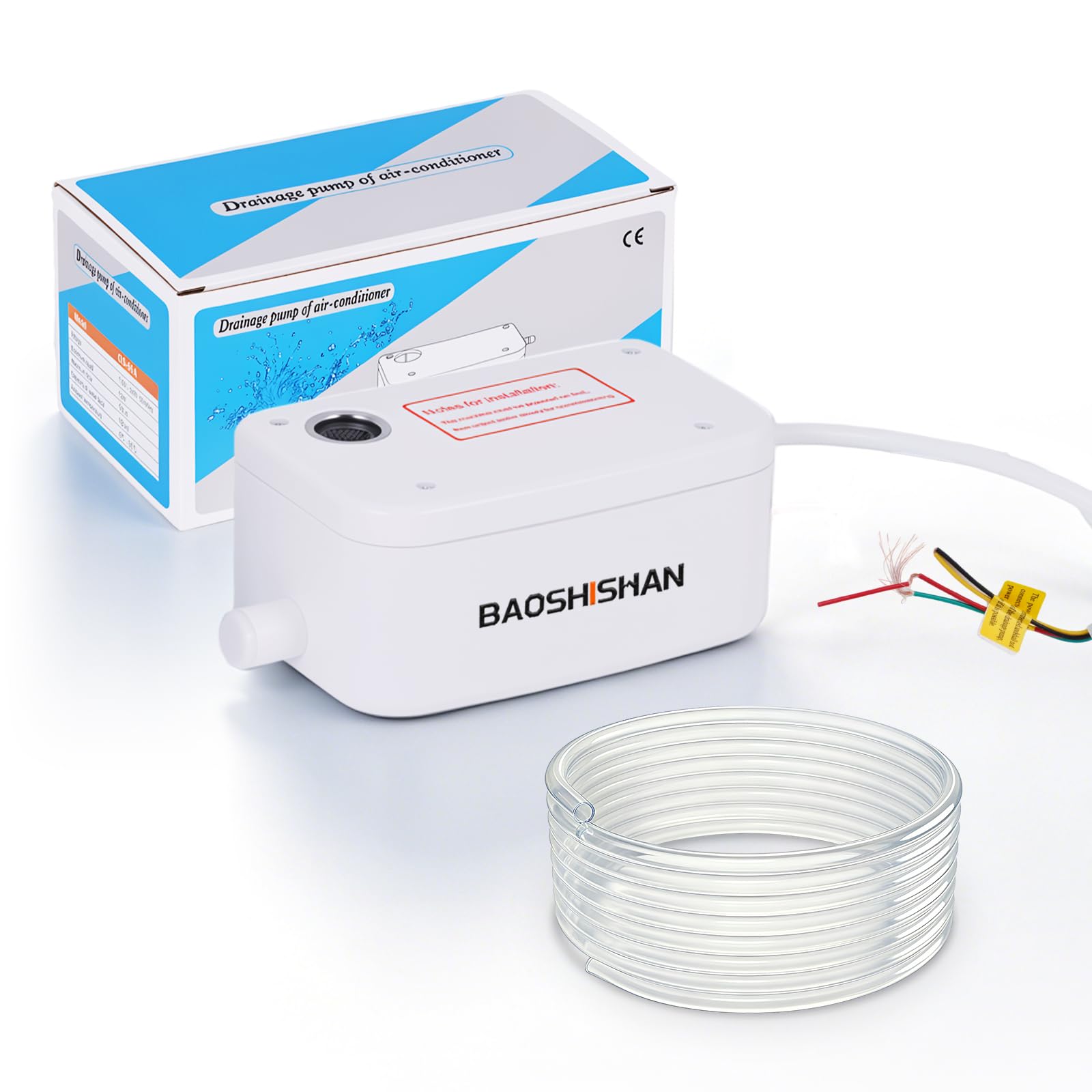 BAOSHISHAN Bomba de condensación, caudal 50 L/h, altura de descarga 12 m, incluye tubo de 5 m, bomba de agua de condensación adecuada para aire acondicionado de 8 kW