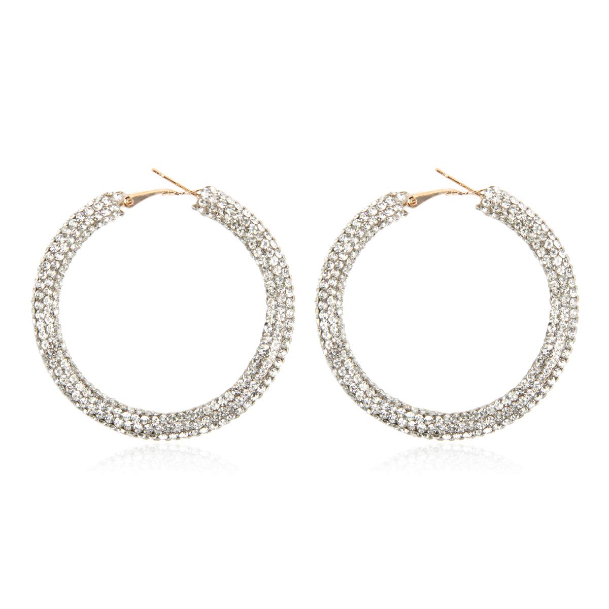 Sparkly Cubic Jewel Geometric Statement Hoop Earrings - Bling Crystal Rhinestone Glitter Hexagon Round Hoops, Vertical Bar