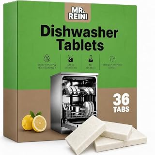 Spülmaschinentabs, 36 Stück Geschirrspültabs mit Zitronenduft und Enzymen, ohne Einzelfolie, Reinigung gegen Fett & Speisereste, für Geschirr, Gläser & Besteck