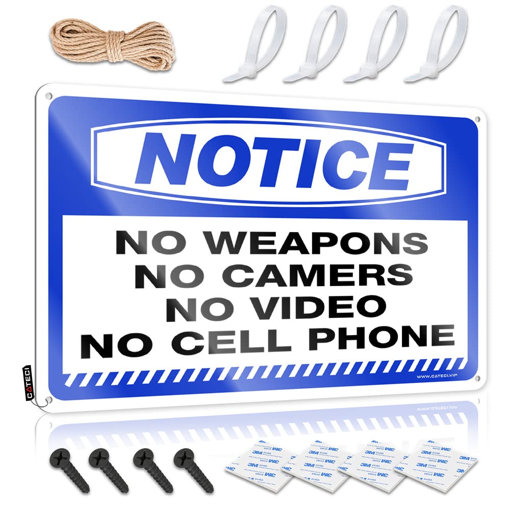 STWNVOITV Personalized Bar Signs Notice No Weapons No Camers No Video No Cell Phone Tin Sign Funny Desk Signs Funny Sogns(30X40CM)