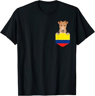 Colombia Flag Wire Fox Terrier Dog In Pocket T-Shirt
