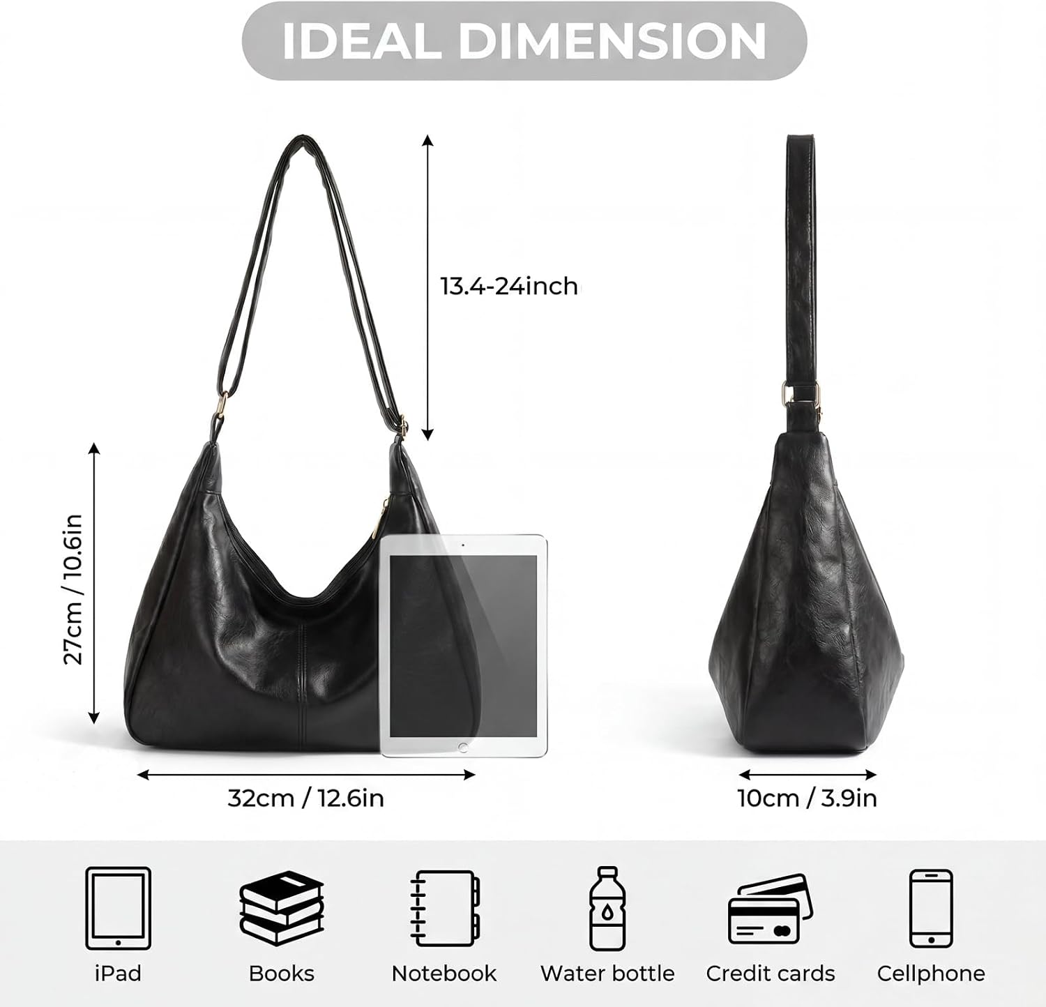WITERY Hobo Bags for Women Slouchy Shoulder Bag Soft Vegan Leather Crossbody Purse Tote Handbag with Adjustable Strap