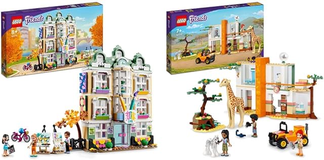 LEGO 41711 Friends Emma's Art School House Set, Creative Toy with 3 Mini-Dolls & 41717 Friends Mia's Wildlife Rescue Toy with Zebra and Giraffe Safari Animal Figures plus 3 Mini Dolls