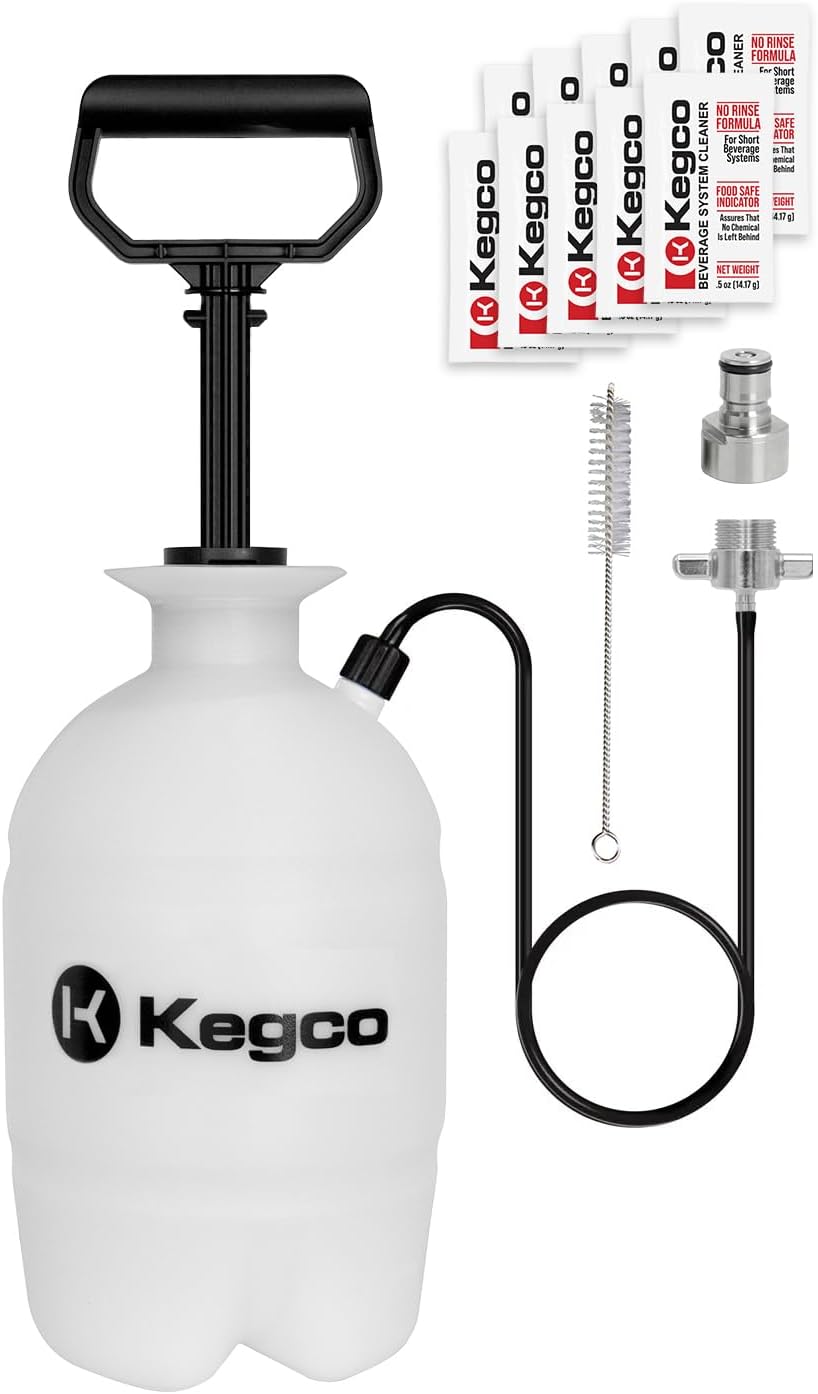 Kegco 1 Gallon Homebrew Hand Pump Pressurized Kegerator Cleaning Kit w/No-Rinse Cleaner