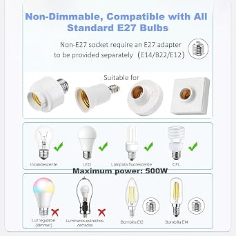 QIACHIP TUYA Smart WiFi LED Lamp Bases Holder E26 E27 Light Bulb Socket Timer Compatible with Google Assistant and Alexa Voice Control Smart Life App Control, Max 500W [Energy Class A+++]