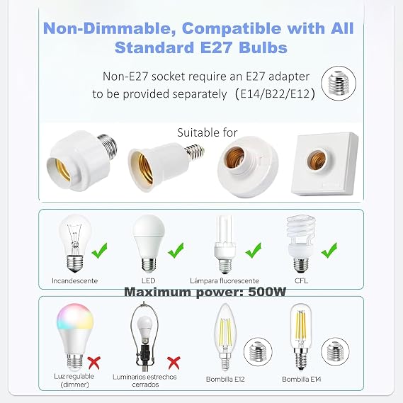 QIACHIP TUYA Smart WiFi LED Lamp Bases Holder E26 E27 Light Bulb Socket Timer Compatible with Google Assistant and Alexa Voice Control Smart Life App Control, Max 500W [Energy Class A+++]