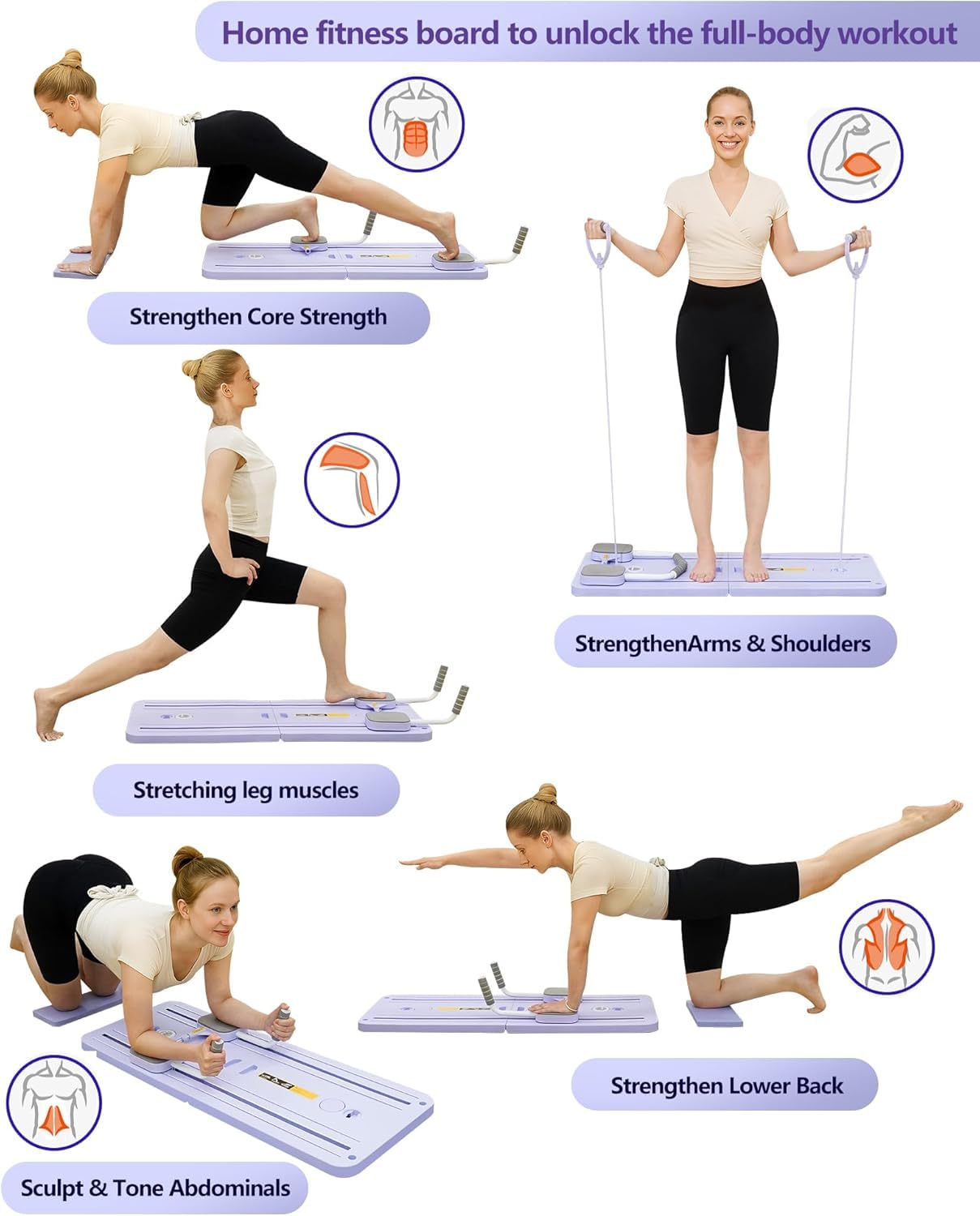 Clover Fitness Tavola Reformer Pilates pieghevole portatile, compatta, corda elastica rinforzata, fino a 136 kg, kit completo per la casa