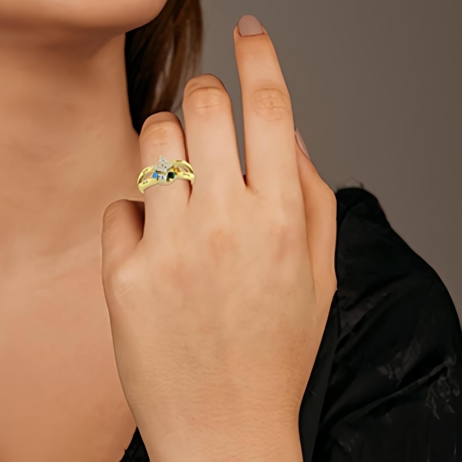 PROESS Personalized 2-4 Birthstone Rings for Women 925 Sterling Silver Mothers Ring Custom Name Jewelry Wedding Ring Promise Rings for Her Anniversaries Mother Days Birthday Gifts