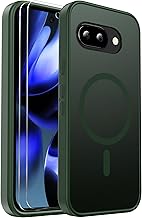 Google Pixel 9A Case with 2 Tempered Glass, Magnetic Shockproof Compatible with MagSafe, Transparent and Anti-Fingerprint for Google Pixel 9A (Green)