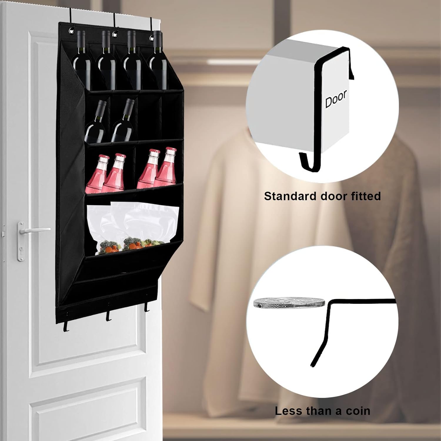 2 Pack Door Shoe Rack with Large Deep Pockets, Over the Door Shoe Organizer, Hanging Shoe Rack for Closets and Narrow Door Storage Oxford Shoe Holder Hanger （Black）