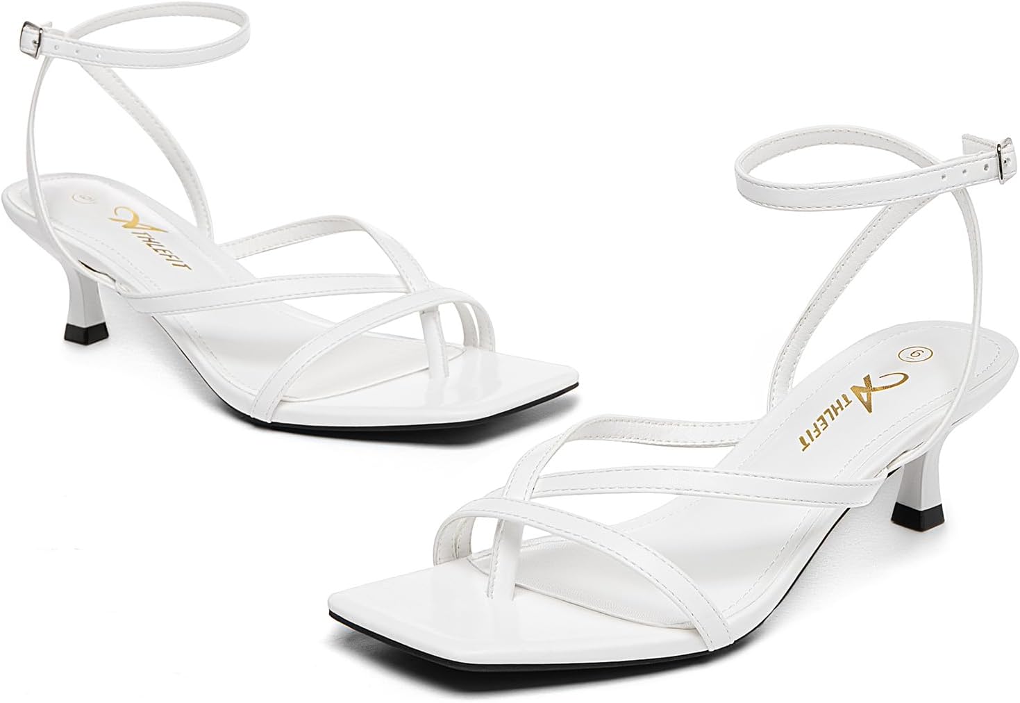 Athlefit Women's Strappy Kitten Heels Square Toe Flip Flops Low Heels Ankle Strap Party Dress Thong Heeled Sandals - Image 6