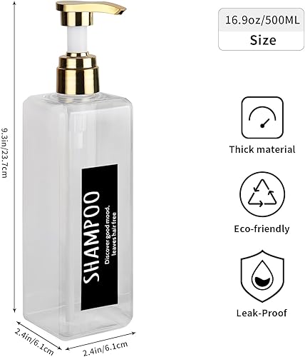 Miniatura 3 de Juego de 3 dispensadores de champú y acondicionador negro, botellas de champú de 16.9 onzas recargables con bomba, dispensador de gel corporal para