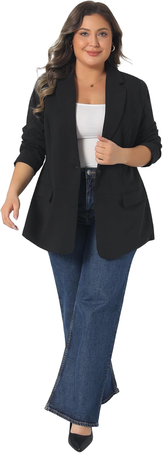 Agnes Orinda Plus Size Blazer for Women Lapel Button Work Office Business Suit Jacket Cardigan Blazer Professional - Image 3