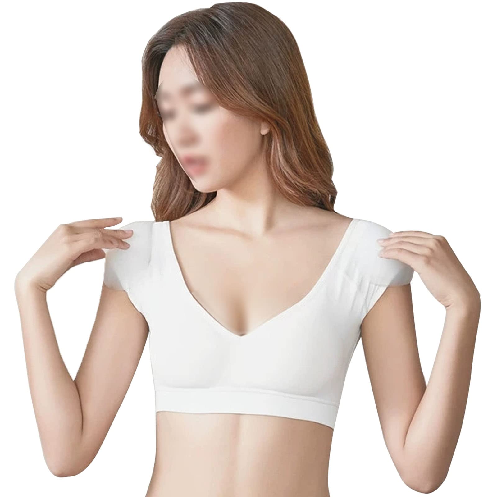 Womens Summer 2 in 1 Built-in Fake Shoulder Padded Short Sleeve T-Shirts Tops(S,White)