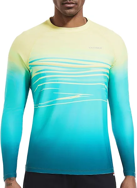VAYAGER Men's Swim Shirts UPF 50+ Rash Guard Long Sleeve Quick Dry T-Shirt Loose Fit Water Fishing UV Protection Shirts