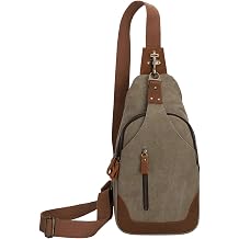KL928 Canvas Sling Bag Crossbody Bags Casual Shoulder Daypack for Men Women Olive Green