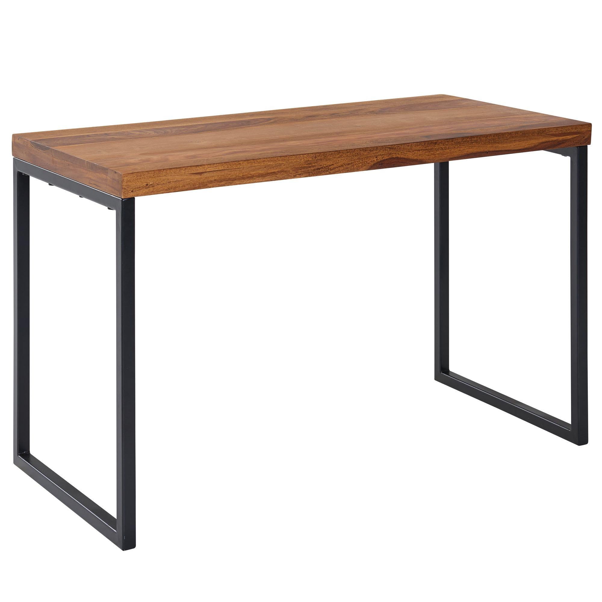 FineBuy Schreibtisch 117x59x76,5 cm Sheesham Massivholz Metall