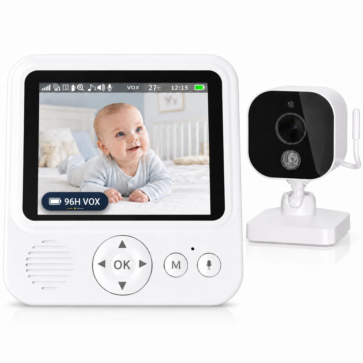 BURNNOVE Babyphone Caméra 2,8” IPS 720P Moniteur Bébé Longue Autonomie 96H VOX sans WiFi ni App Vision Nocturne Audio Bidirectionnel Détection Son/Mouvement pour Nuit et Sieste