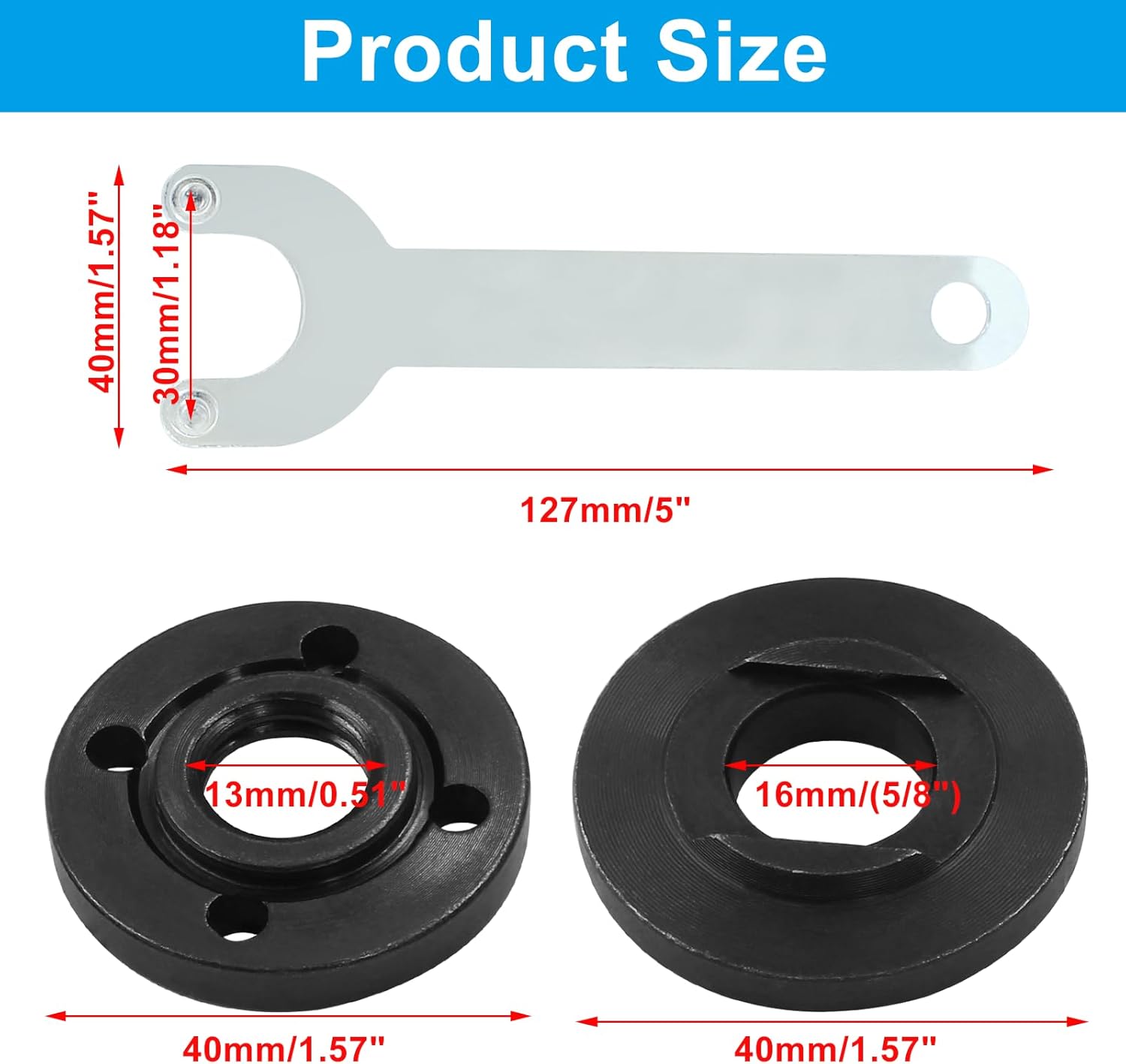 5 Pcs Grinder Flange Angle Wrench Kit,Include 4 Pcs 5/8"-11 Threaded Shaft Flange Metal Lock Nut and 1 Pcs Spanner for Makita, Ryobi and Dewalt