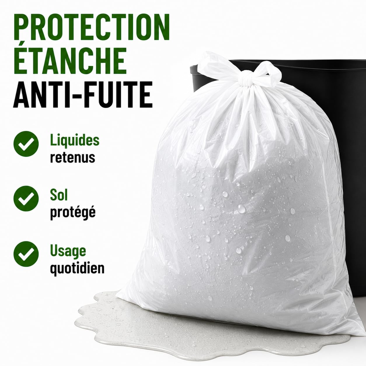 Bolsa de basura blanca 100 l | 50 bolsas de basura de 100 litros (2 rollos de 25 bolsas) | Muy resistente (30 µ) e impermeable | Residuos no alimentarios | Cierre de enlace para atar | Clasificación