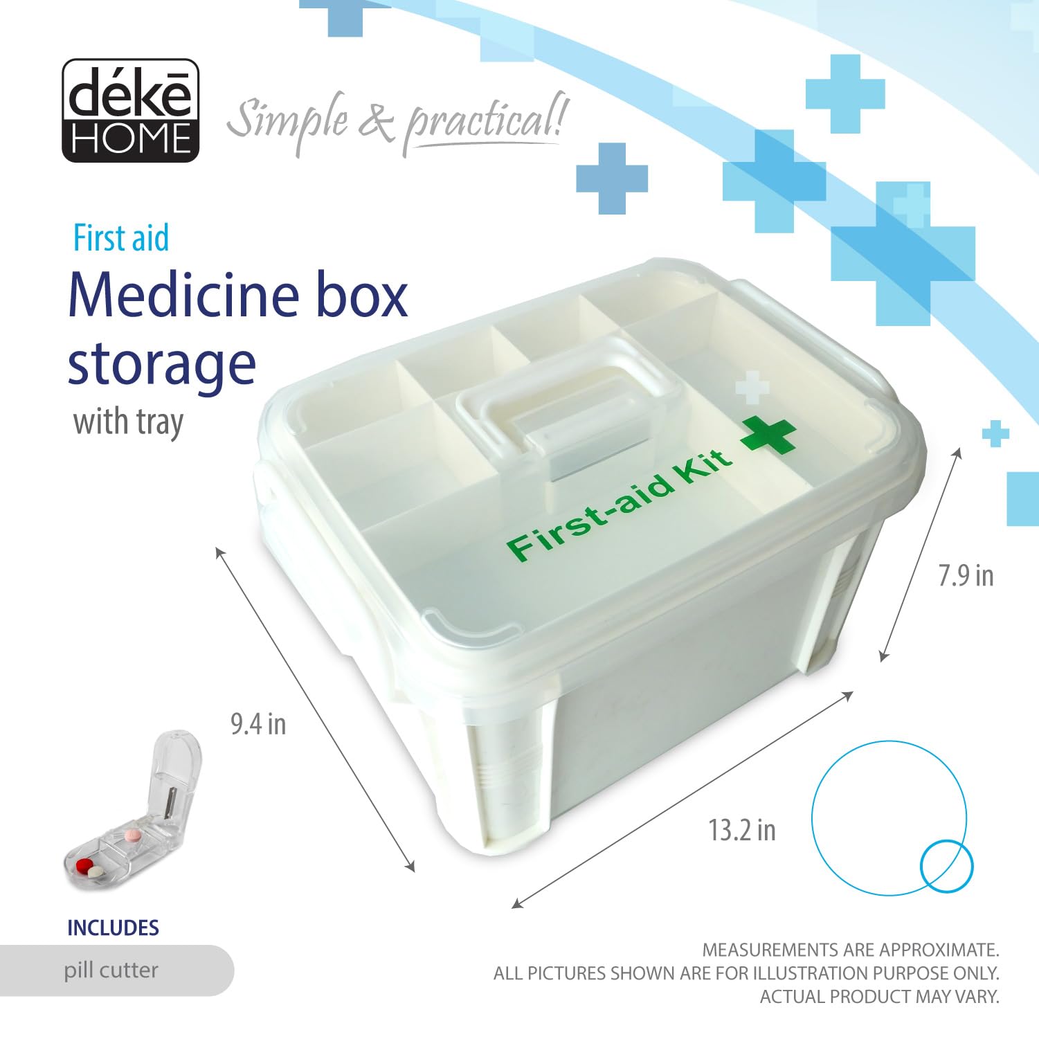 Caja de primeros auxilios con asa portátil para medicamentos de plástico, organizador básico de medicamentos, kit de caja de almacenamiento médico de emergencia para viajes, coche, hogar, camping