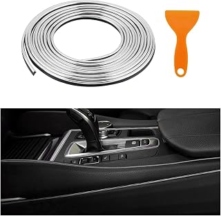Augeny Car Interior Trim Strips, 16Ft Bendable Flexible Automobile Molding Line Strip Garnish, Door Edge Trim with Installing Tool, Universal Car Accessories (Silver)