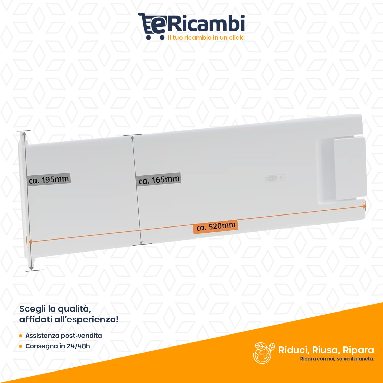 eRicambi® Sportello Freezer 52x16 cm per Frigorifero - Compatibile con Whirlpool ART 420, Indesit BTSZ1632, Bauknecht UVI1349, Ignis ARL392, Ikea