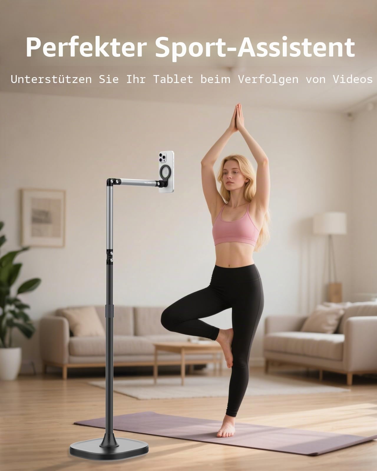 TELESIN Magnetische Tablet Bodenständer, Tablet Halterung Bett mit 360° Drehbarem Metallarm & Schwerer Basis – Verstellbarer, Faltbarer Halter für iPhone/Android/iPad – Für Bett, Sofa, Büro