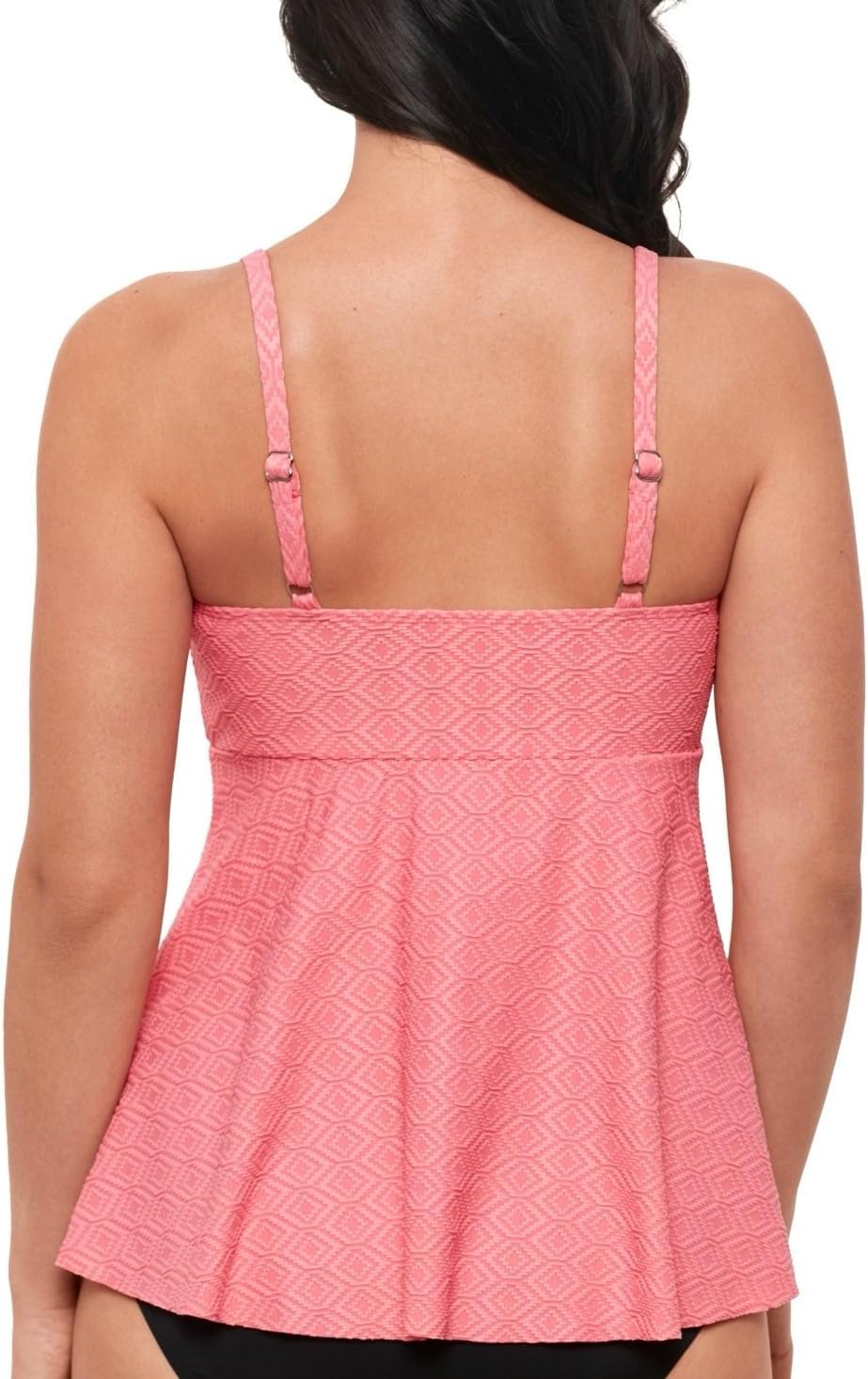 Swim Solutions Textured Underwire Tankini Top, Guava Pink, Diamond Pattern, Size 14 - Image 3