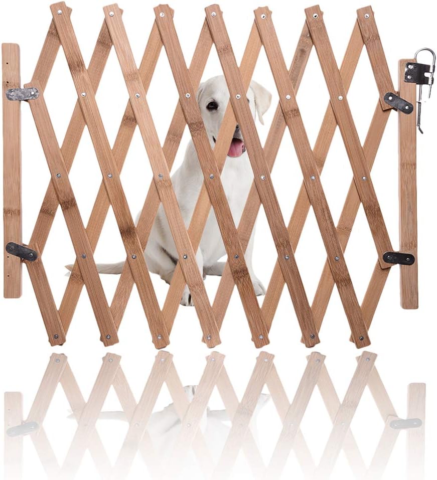 Wooden Expanding Fence, Pet Gate Pet fence Mobile and Movable Fence, Retractable Dog Sliding Door for Indoor, Foldable Pet Safety Gate Barrier Guard Door Fence for Small Medium Dog