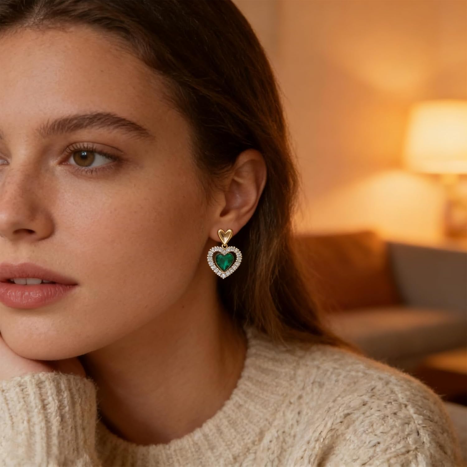 Sonateomber Valentines Gold Heart Dangle Earrings for Women, Elegant Cute Love Rhinestone CZ Drop Earring Prom Holiday Fashion Accessories Jewelry Gift for Her - Image 2