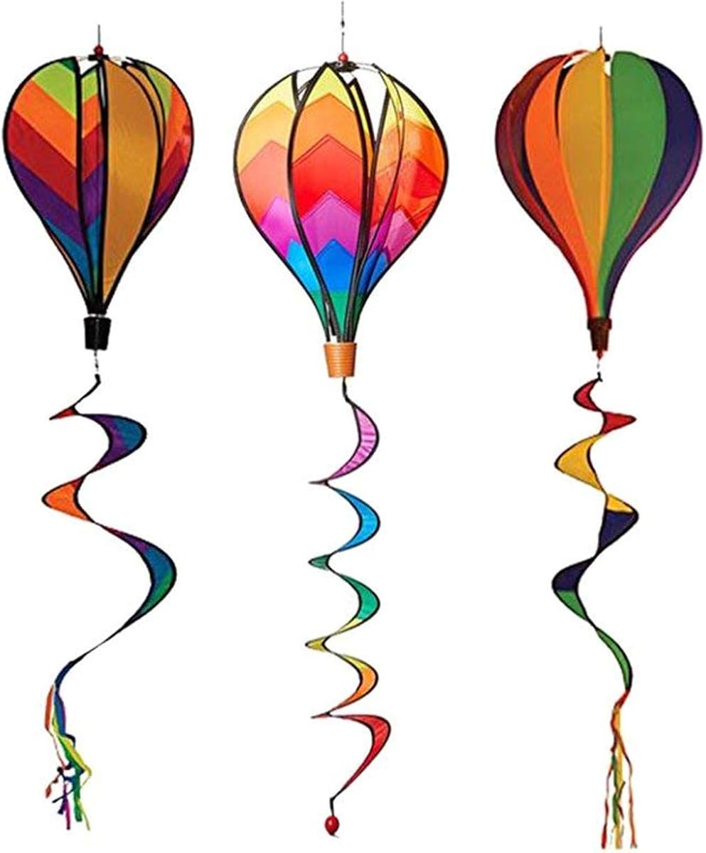 Syhonic 3 piezas Mono de viento arco iris Globos de aire caliente Girador de viento - Jardín de remolinos al aire libre Ornamento de decoración para el hogar Lwan Yard - Decoración colgante cinética de colores