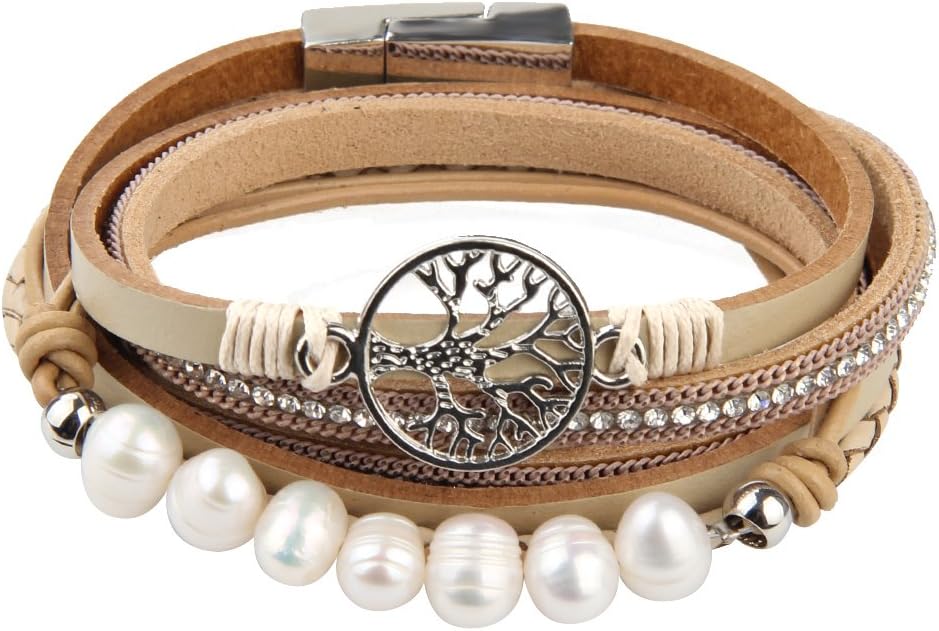 GelConnie Leather Cuff Bracelet Baroque Pearl Wrap Bracelet Gorgeous Gold Tube Bangle Boho Bracelet Bohemian Wristband Jewelry Gift for Women Wife - Image 2