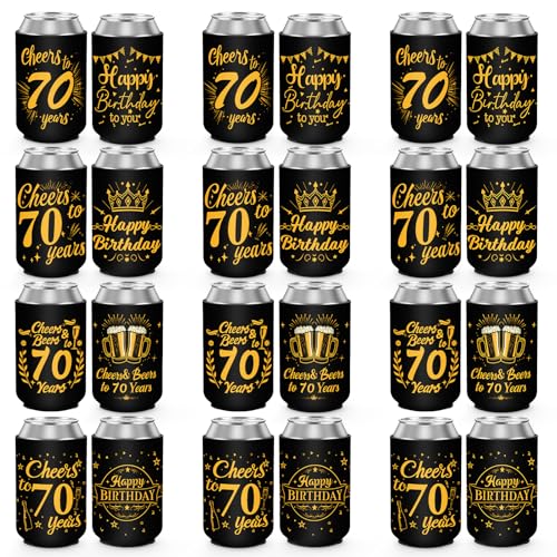 Manchons isothermes 70e anniversaire x12 noir et or pour canettes