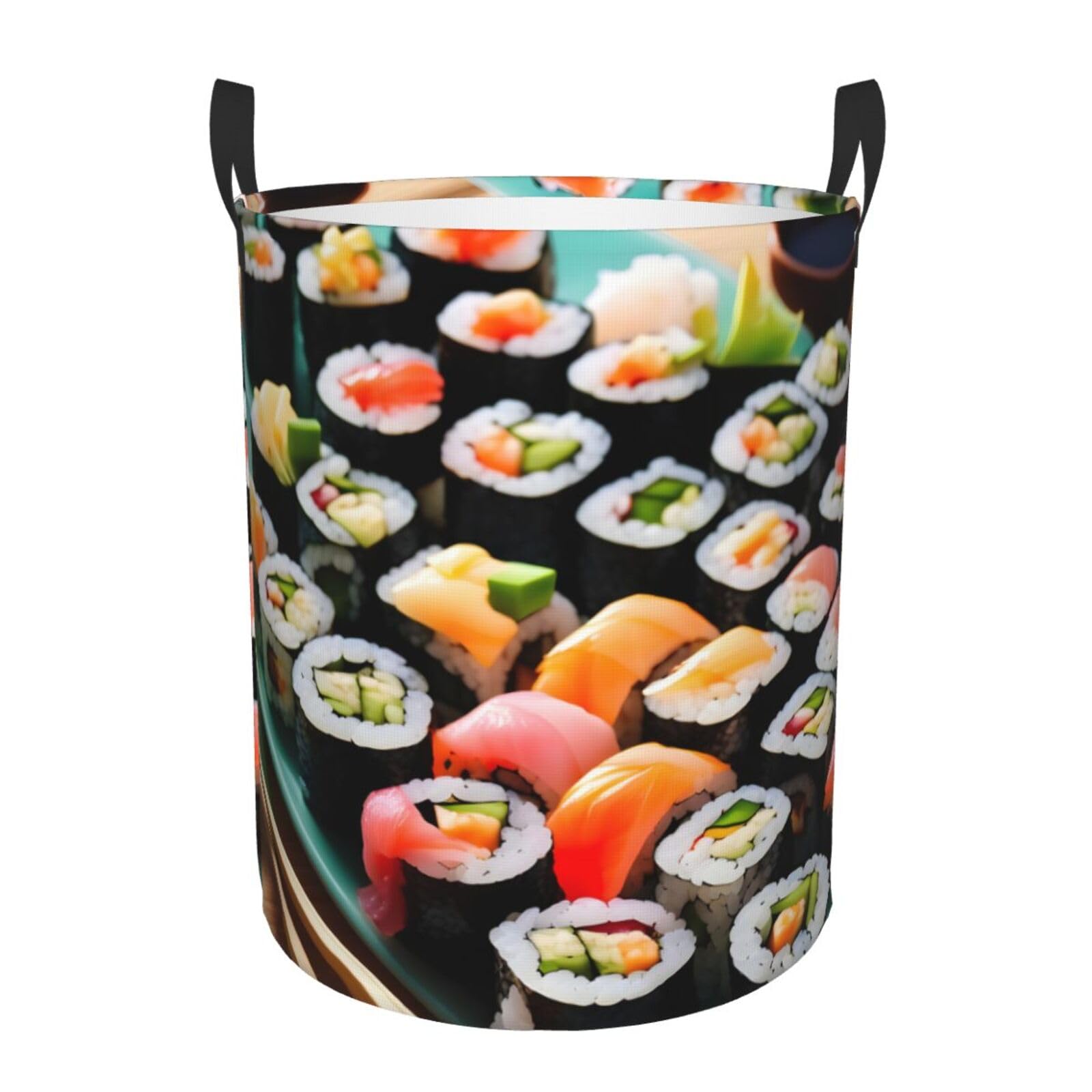 M Collapsible Round Sushi Print Laundry Hamper