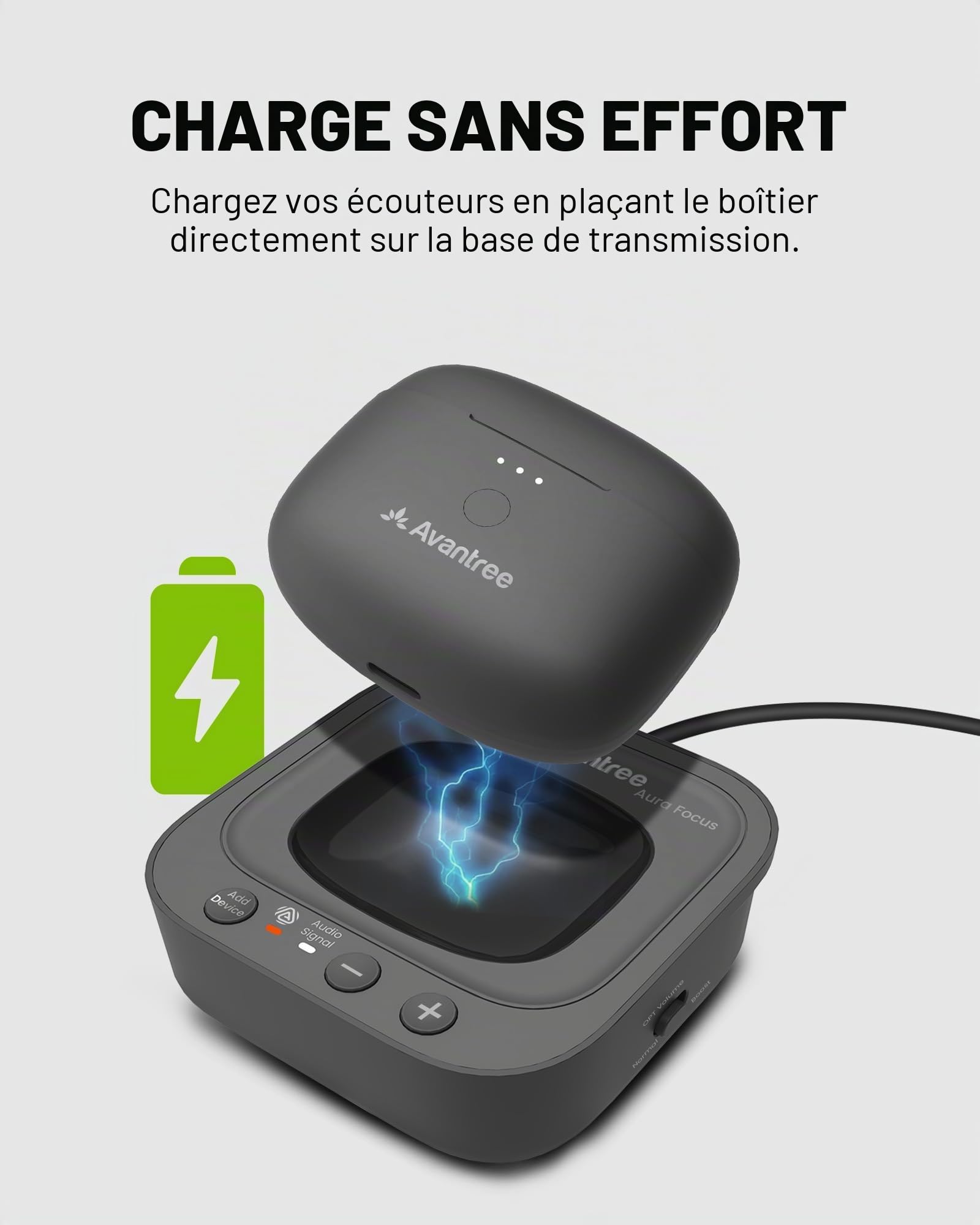 Avantree Aura Focus – Écouteurs TV Auracast avec émetteur
