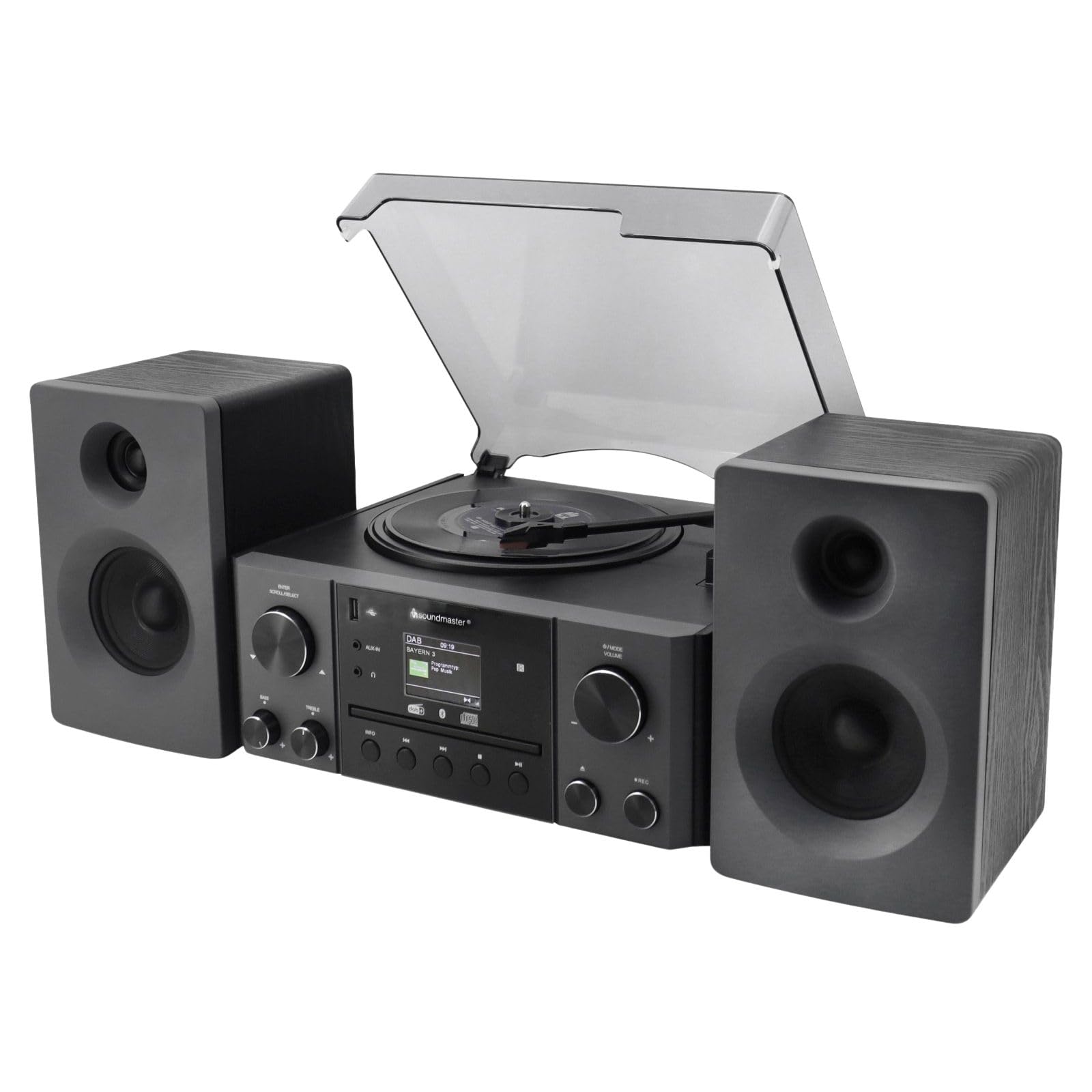 Soundmaster MCD1950SW - Sistema estéreo con tocadiscos DAB+ reproductor de CD USB MP3 Bluetooth Encoding Digitalización 75 Ohm Conector de antena
