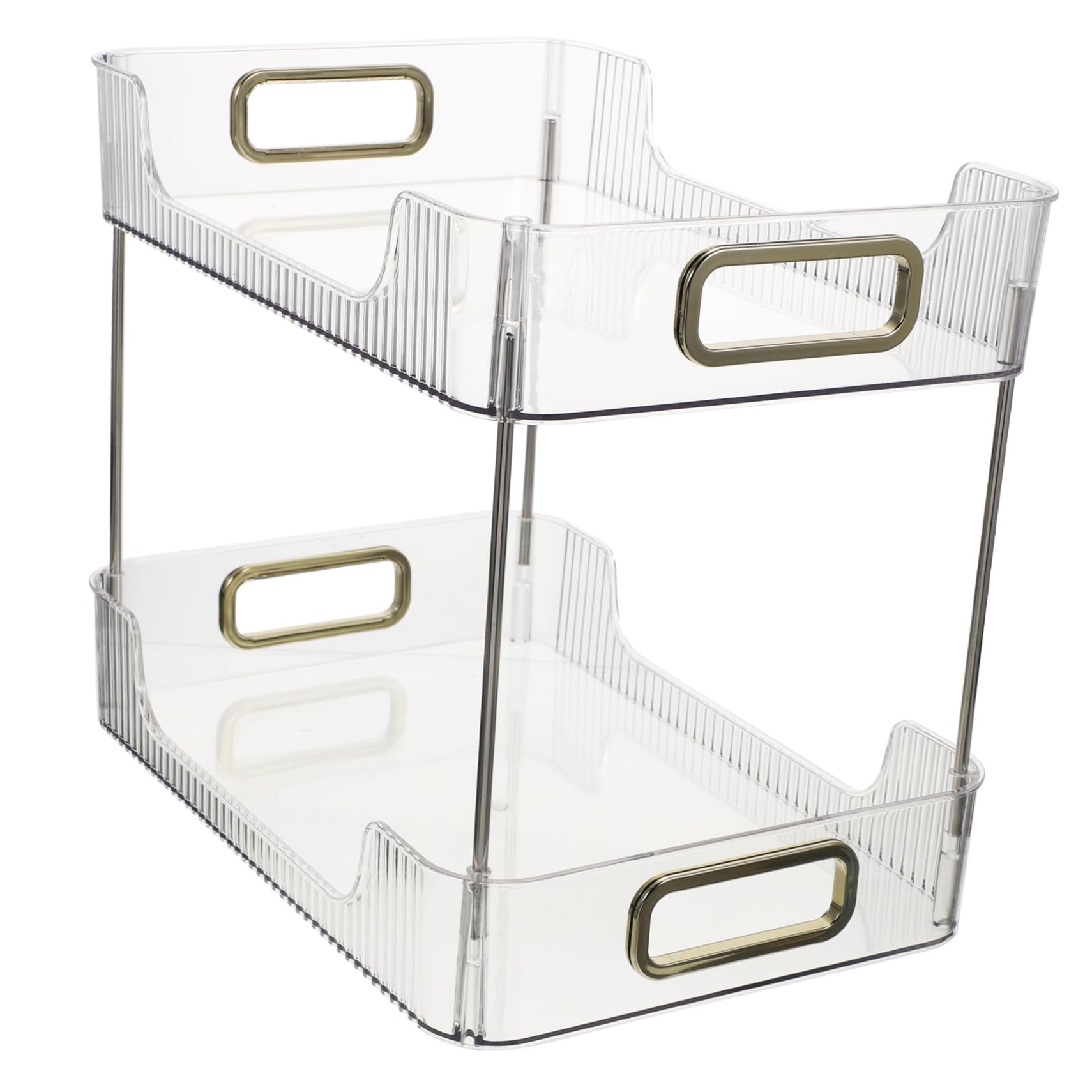 Organizer Cosmetici da Bagno 2 Livelli Doppio Ripiano in PET e Acciaio Inossidabile per Piano Lavabo Bagno e Comodino