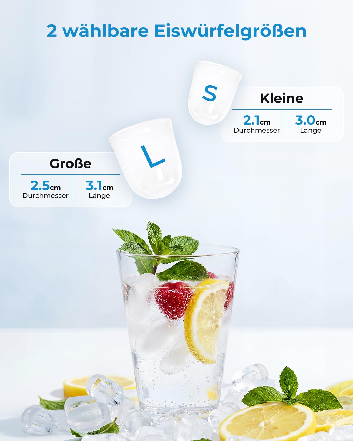 WELLENT Tragbare Eiswürfelmaschine mit Schublade – Schnelles Kugeleis in 6 Min (12kg/24h), 2 Größen, Selbstreinigung – Hygienische Schubladen-Entnahme & Kompaktes Design für Küche, Bar & Büro