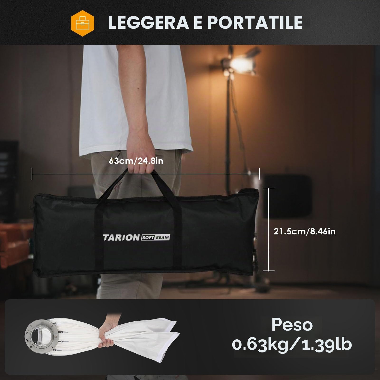 TARION Softbox Fotografico Bowens per Studio: Softbox Fotografia a Sgancio Rapido per Luci COB Video Blitz con Borsa da Trasporto Compatibile(65cm)