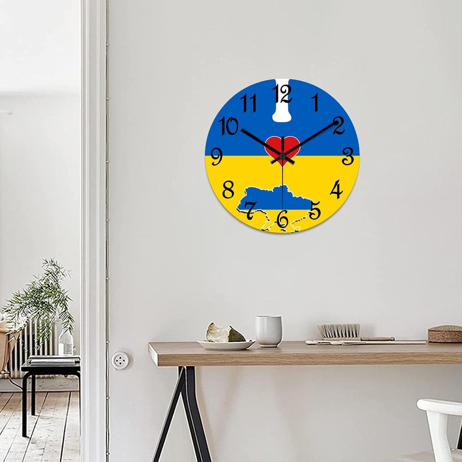 I Love My Country,Ukraine Decorative Wood Clock Ukraine Map National Flag Clocks for Wall Battery Operated Silent Clocks for Bathroom Bedroom 12x12in New Home Housewarming Gift, Style